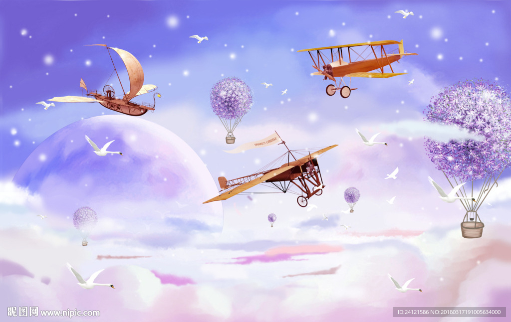 卡通飞机热气球