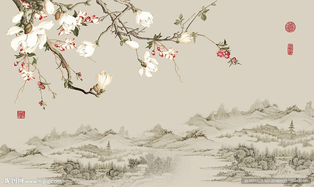 新中国风花朵图