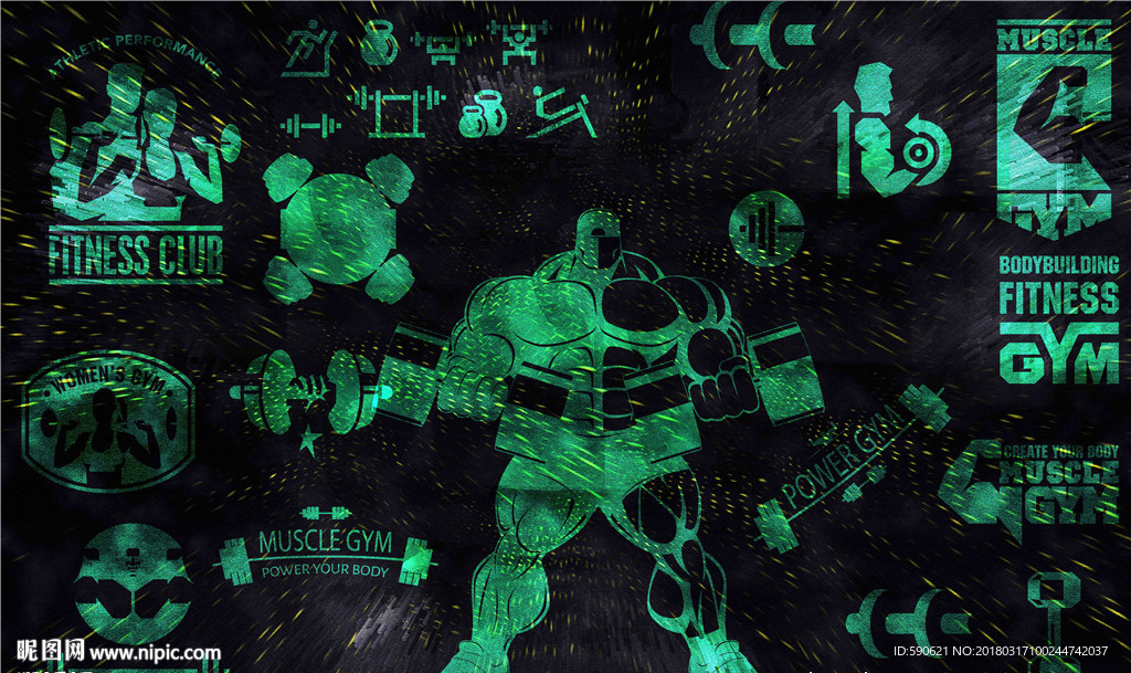 健身工装背景墙壁画