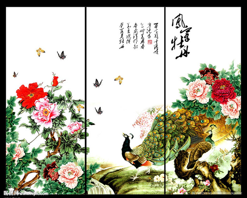 孔雀牡丹图