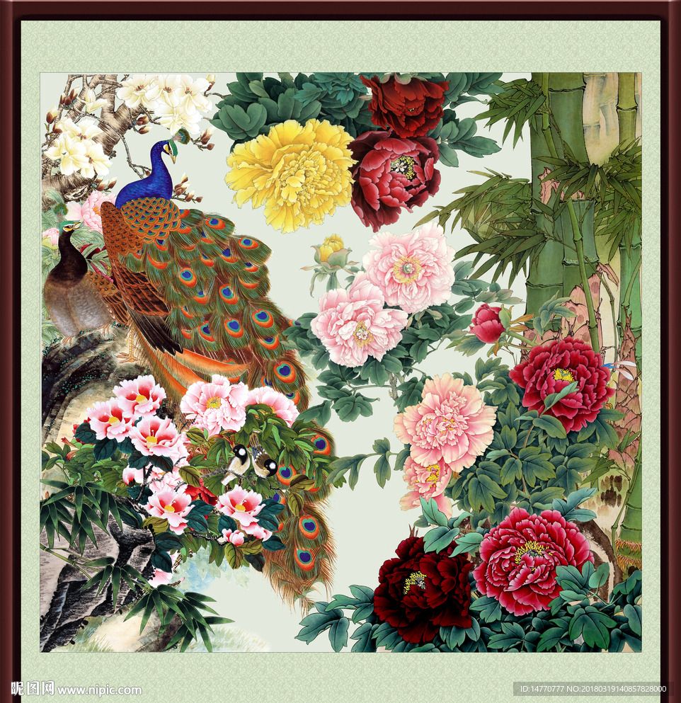 牡丹孔雀图