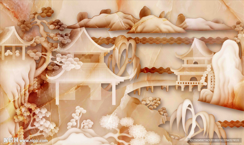 大理石山水风景画中国风背景