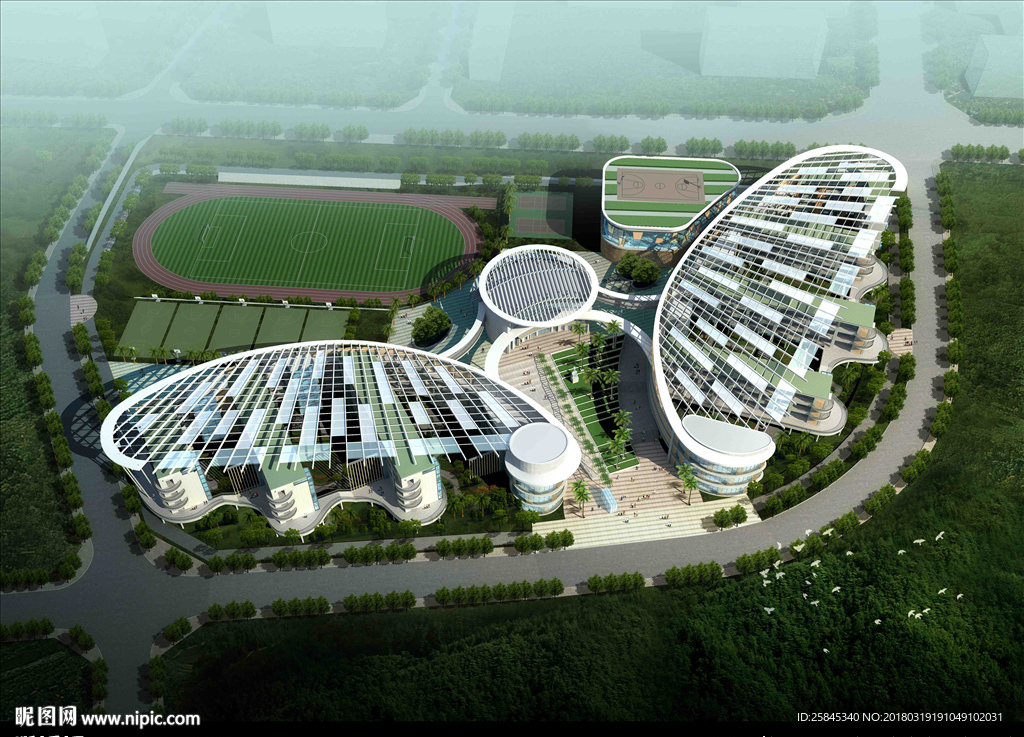 鸟瞰学校操场图