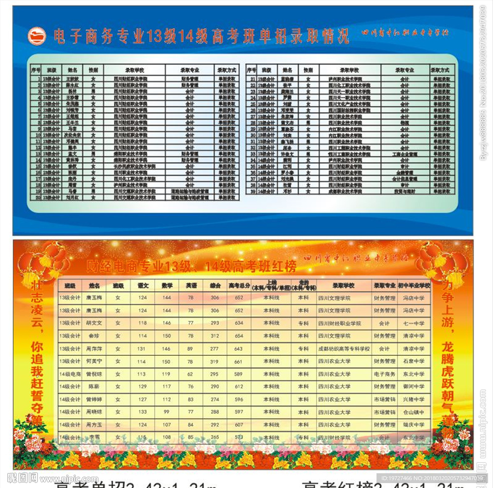 中江职中单招与红榜设计展板