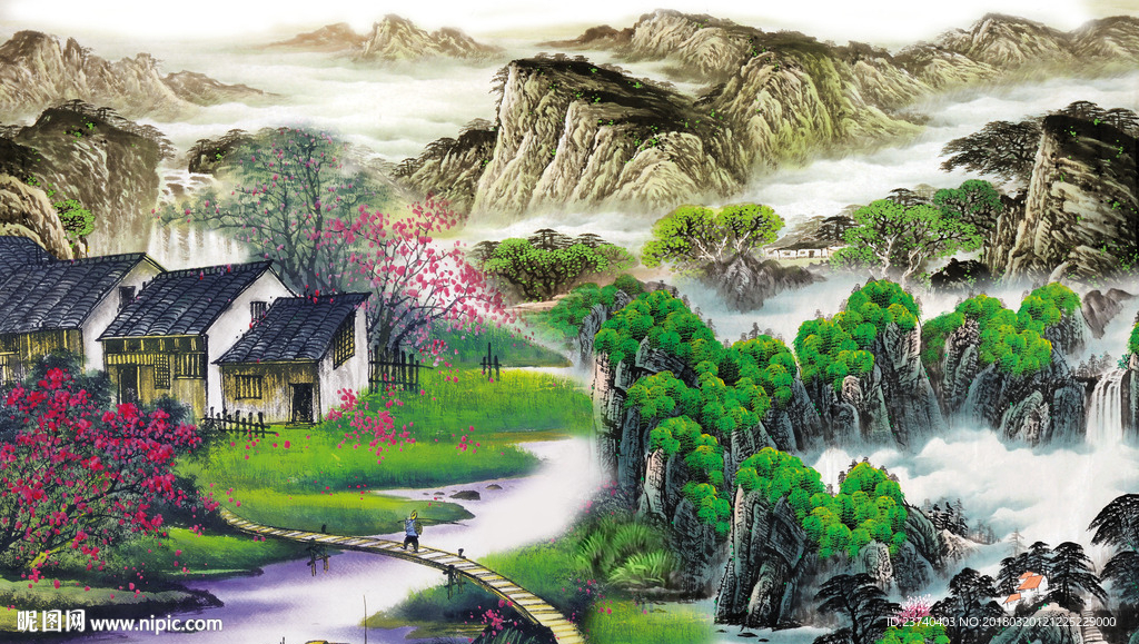 国画山水背景墙