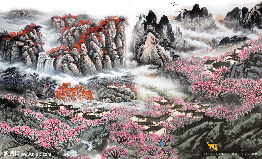 国画山水背景墙