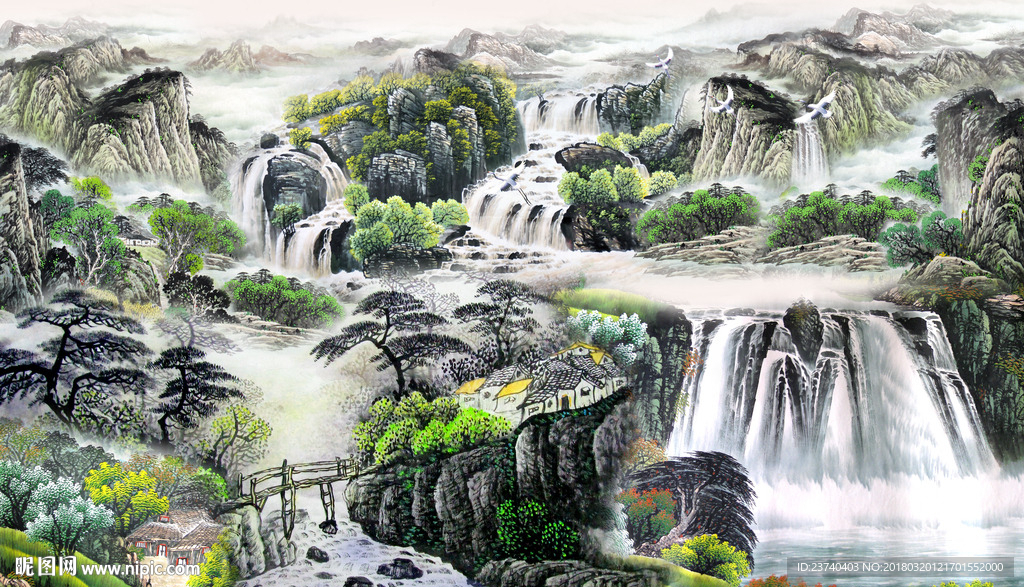 山水国画背景墙