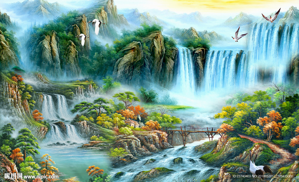 油画风景背景墙
