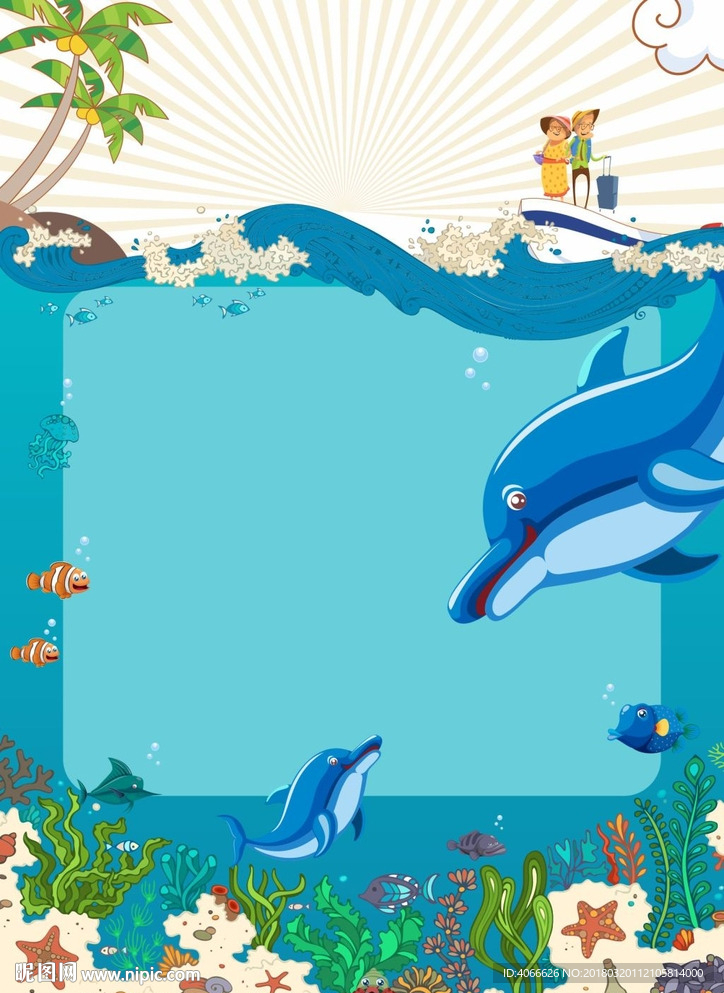 海洋世界海豚海报卡通