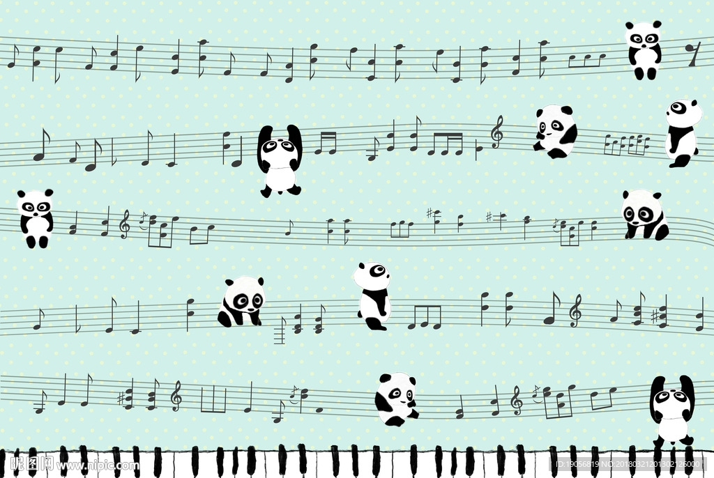 手绘卡通熊猫音符