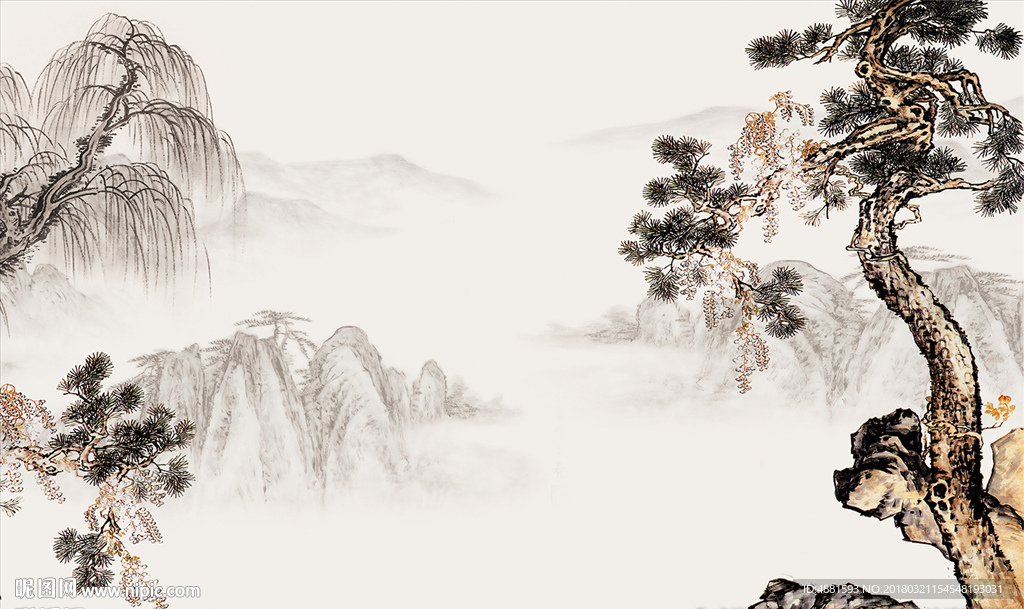 手绘松树