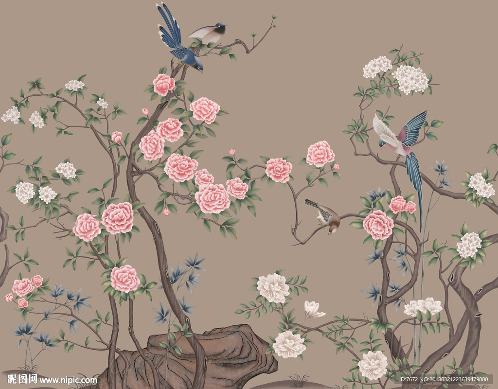 超大尺寸高清手绘花鸟图