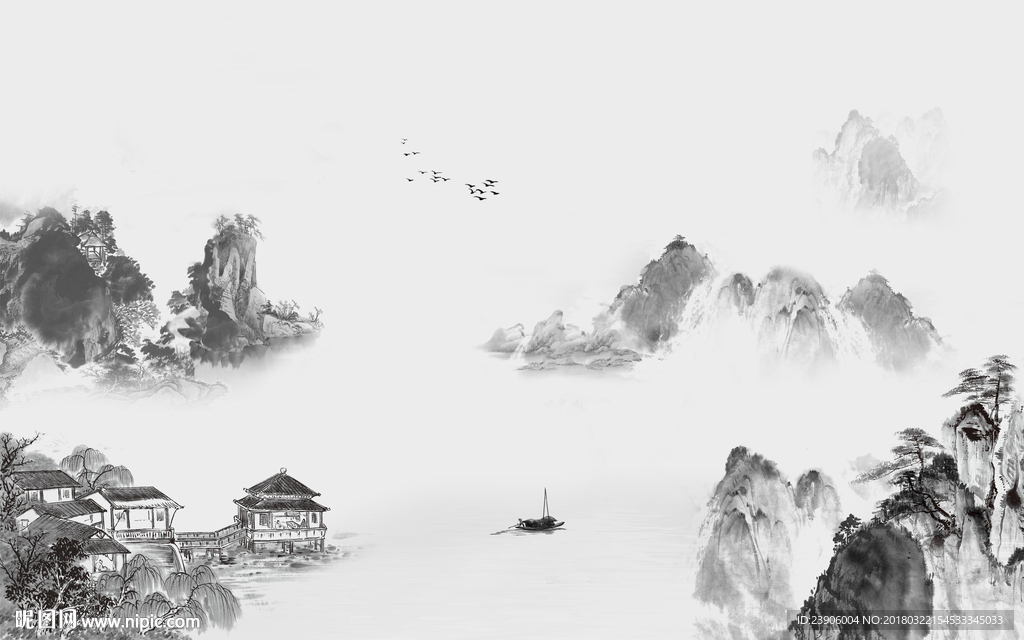 新中式水墨山水大气国画水墨画