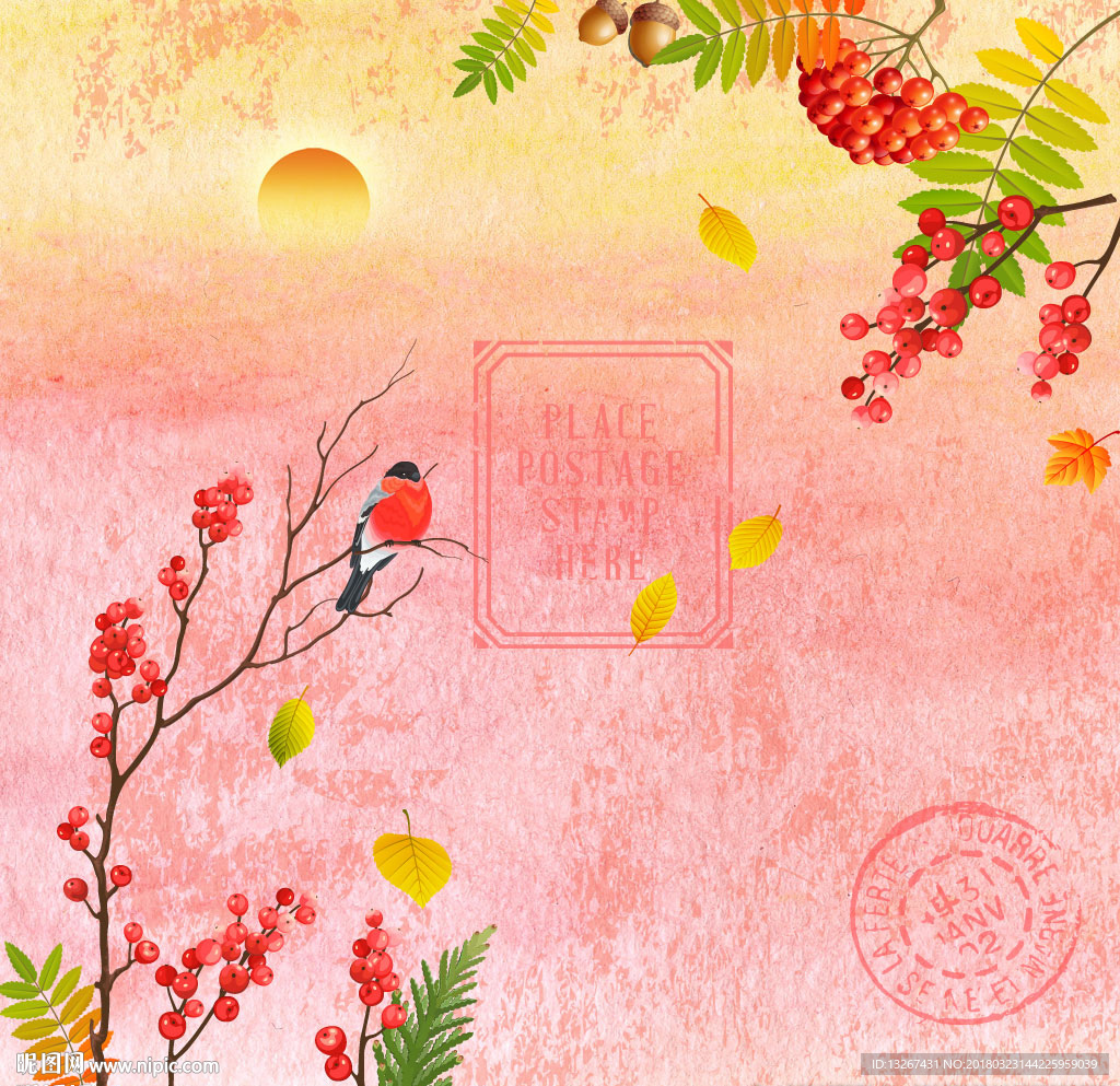 水彩花鸟图案设计