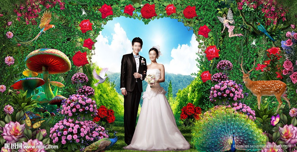 婚礼玫瑰心形背景婚纱写真背景