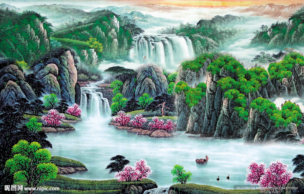山水国画背景墙