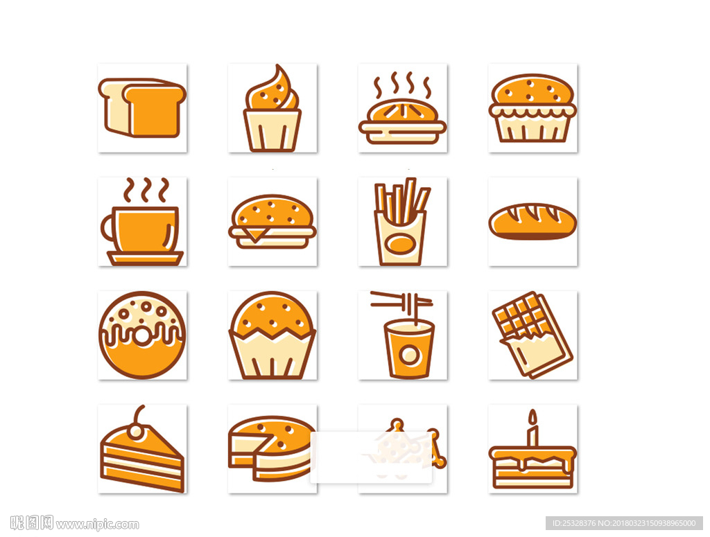 蛋糕和面包黄色图标