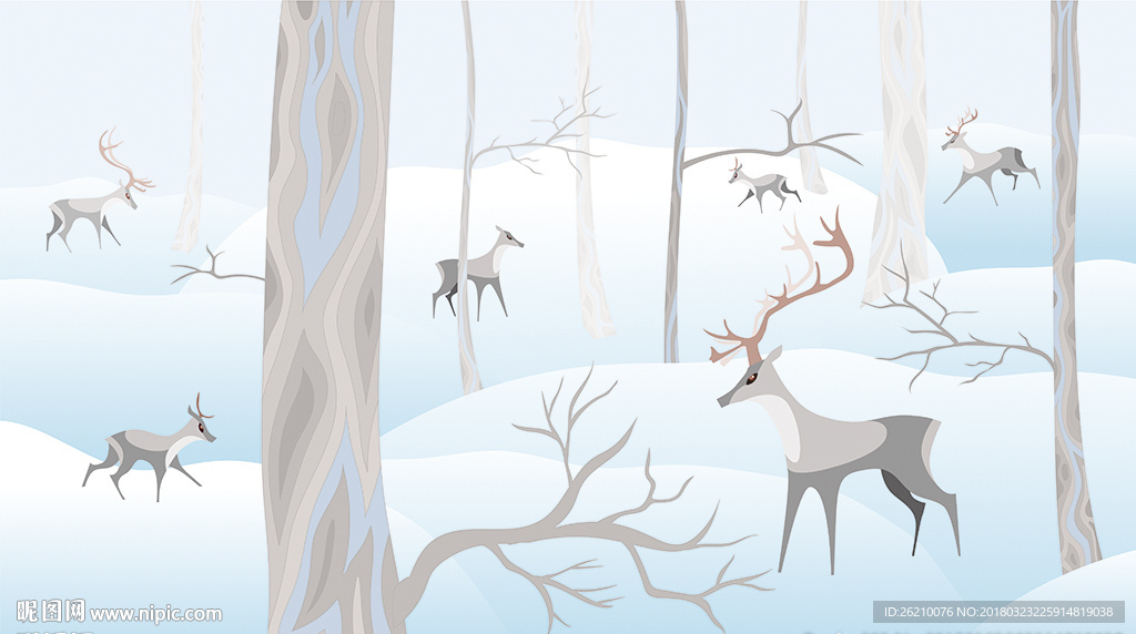 冬季森林麋鹿北欧背景墙