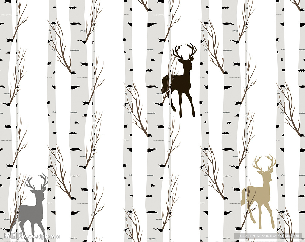 麋鹿树林抽象北欧简约背景墙