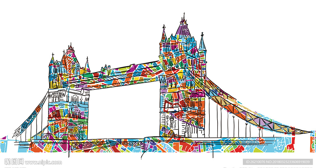 手绘英国铁桥矢量插画设计素材