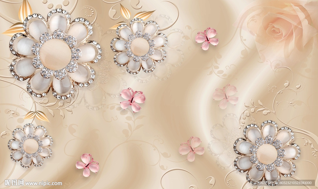 3d太阳花珠宝墙