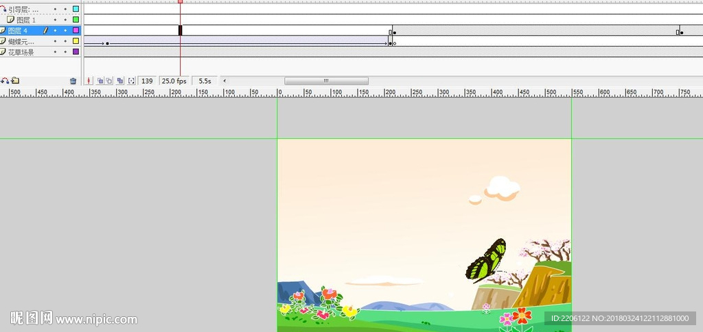 绿色蝴蝶飞舞引导线图层24秒