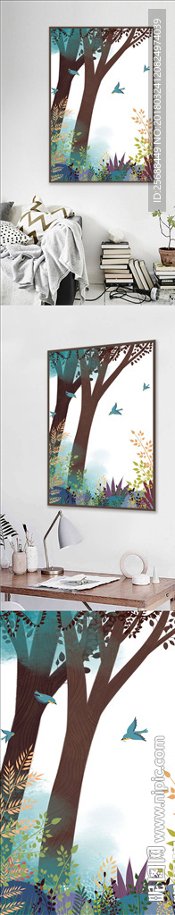 简约森林风沙发背景墙装饰画