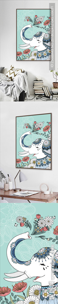 简约复古民族风大象客厅装饰画