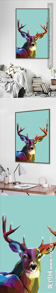 简约炫彩麋鹿客厅装饰画