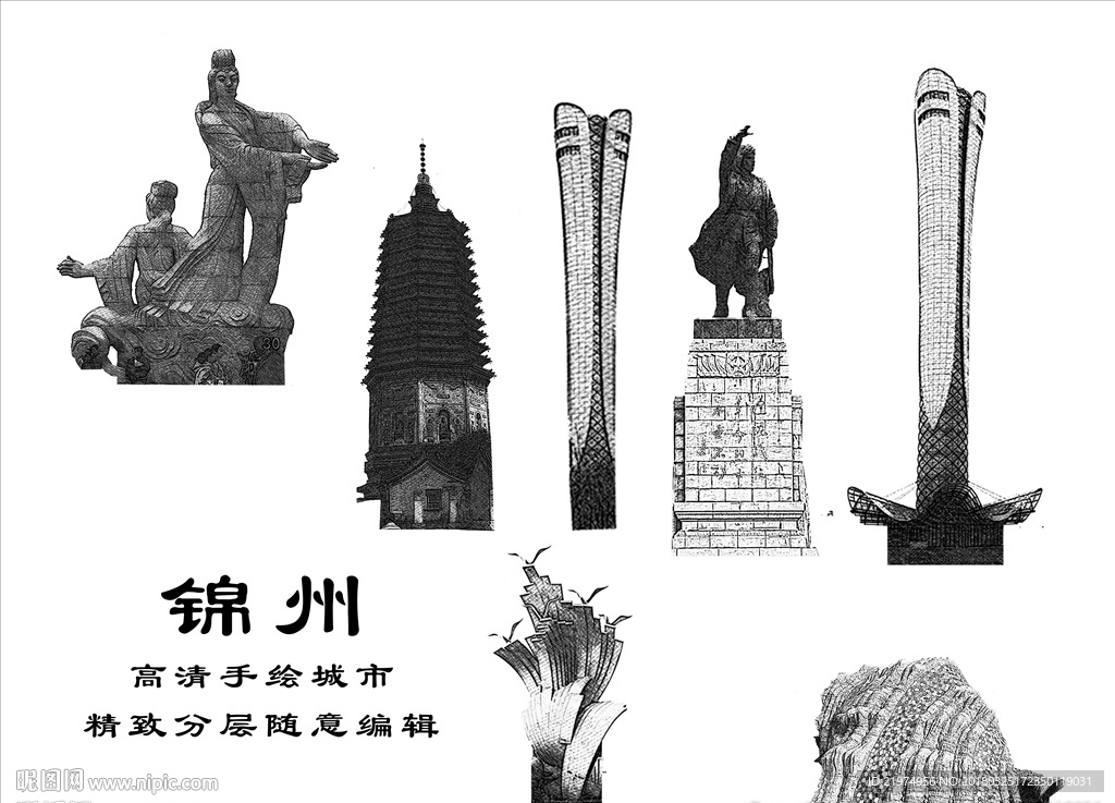 锦州古塔绘画图片图片
