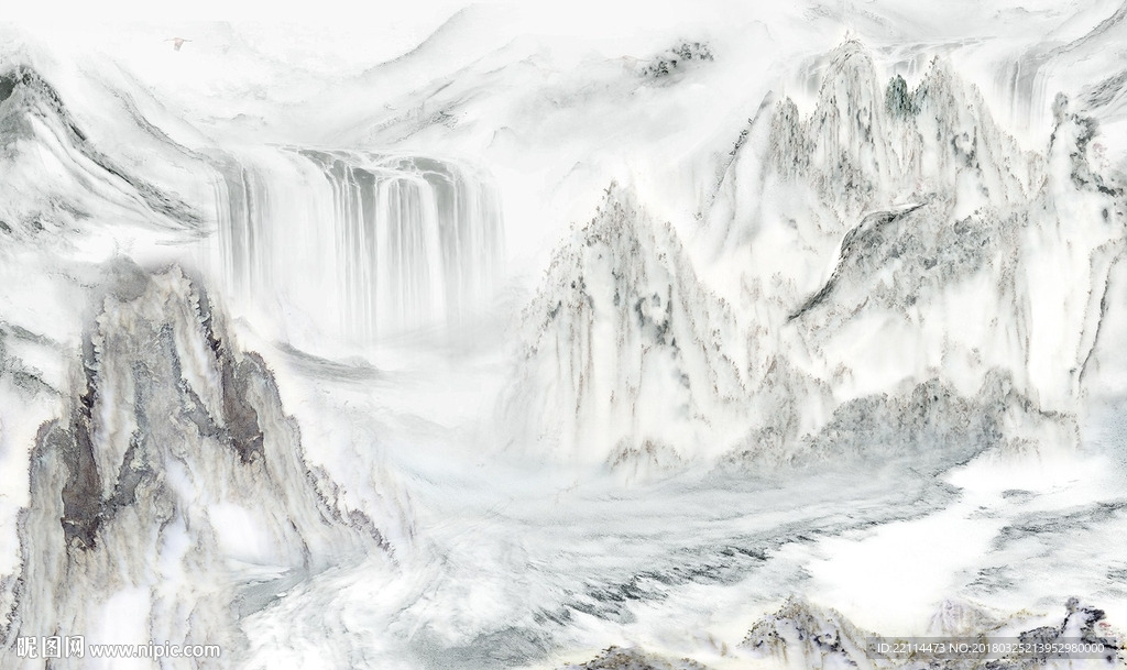 3D黑白水墨山水大理石纹背景墙