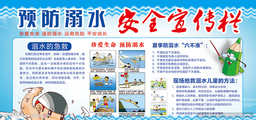 卡通儿童防溺水安全知识展板
