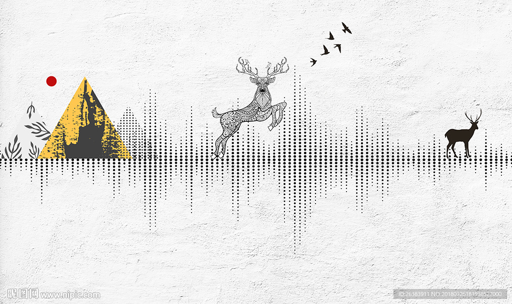 抽象北欧几何麋鹿背景墙