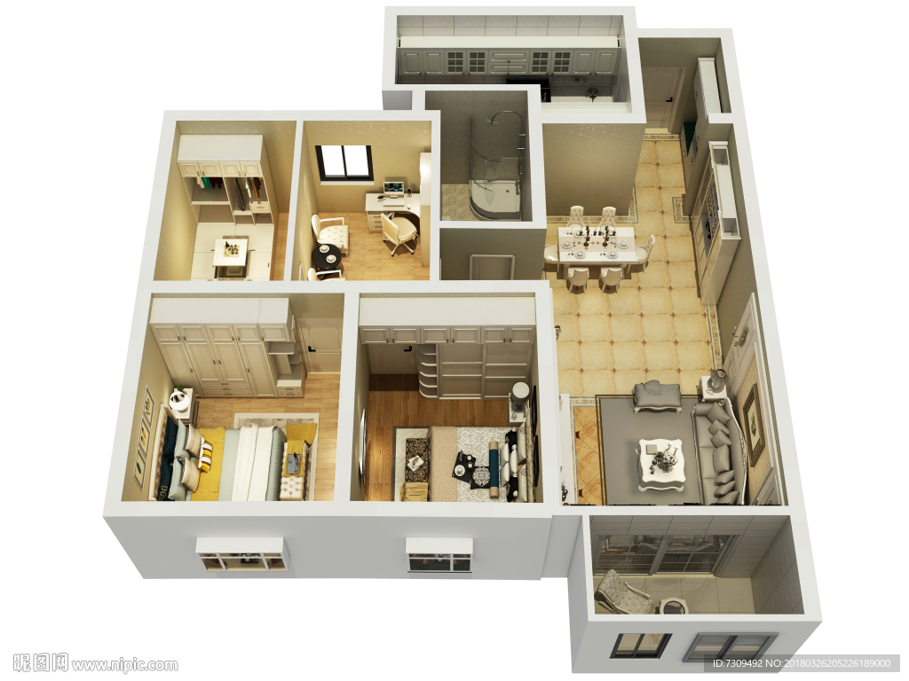 简欧风格家装户型效果图