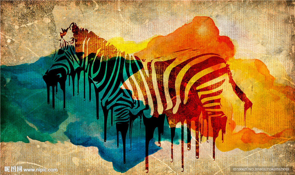 3D手绘斑马背景墙壁画