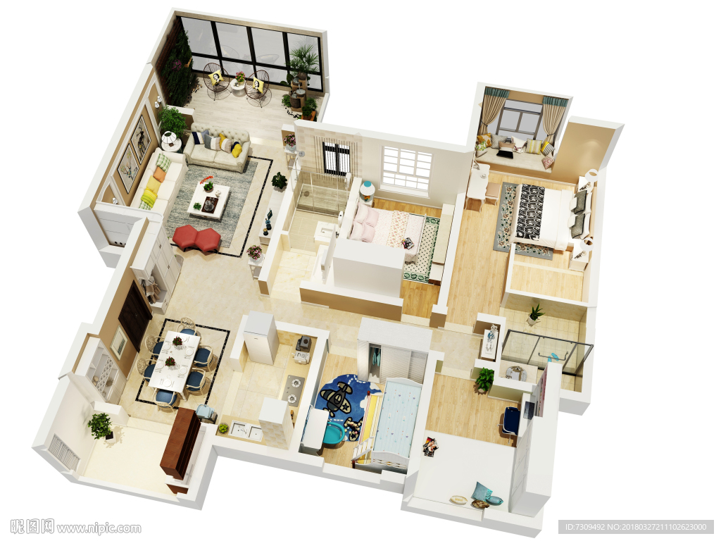 田园风格室内装修户型效果图
