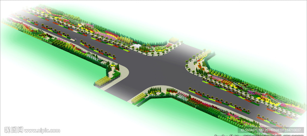 道路景观绿化效果图