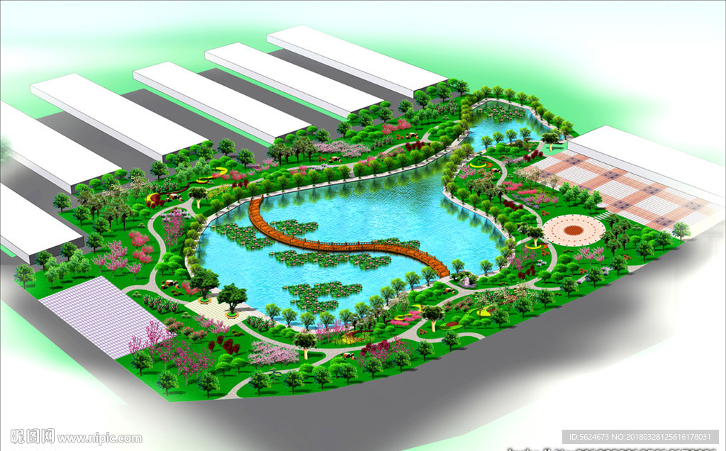 人工湖绿化效果图