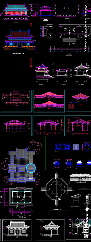 古建寺庙宝殿塔cad施工图