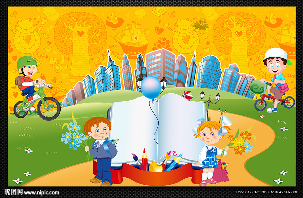 儿童背景墙黄色卡通背景