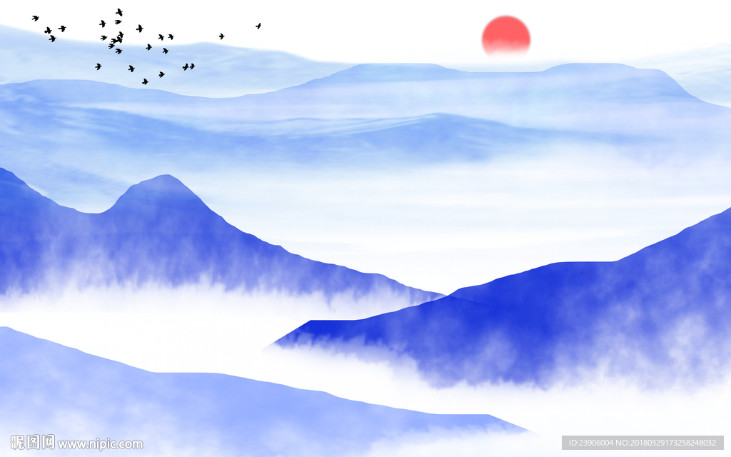 新中式简约抽象水墨山水背景壁画