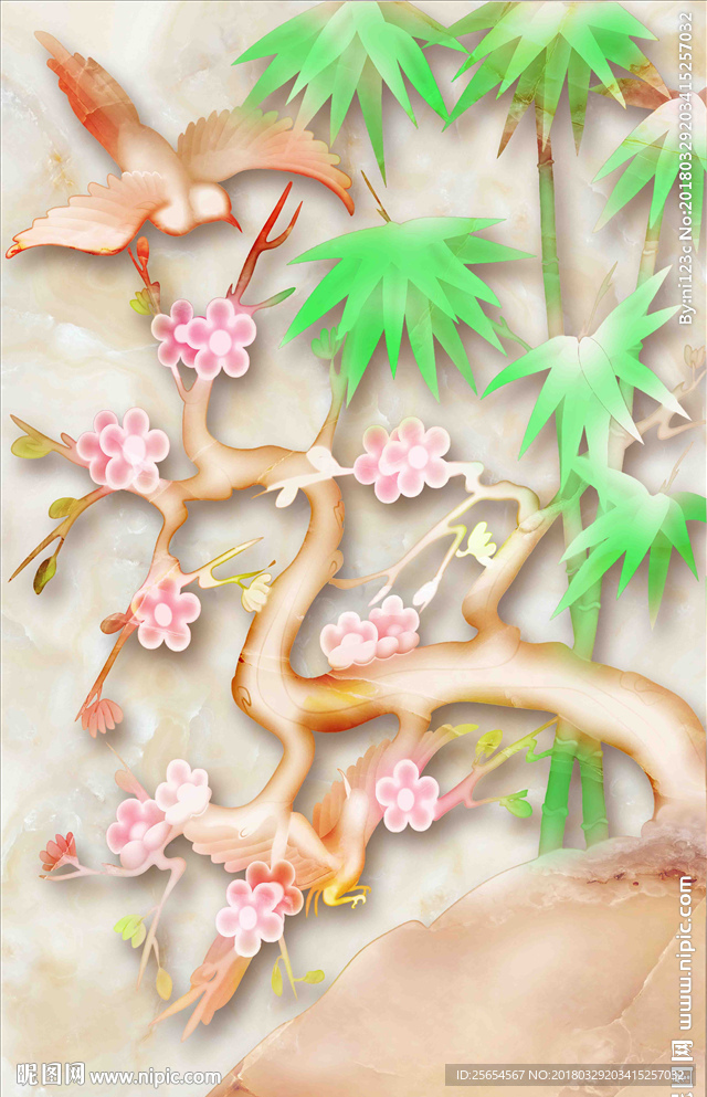 喜上眉梢花鸟大理石玄关
