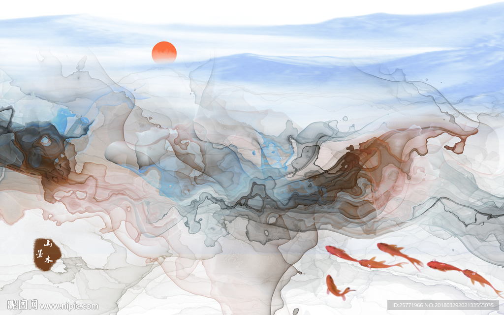 大型创意山水背景墙壁画