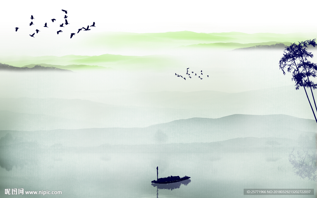 大型分层简约大气水墨山水背景