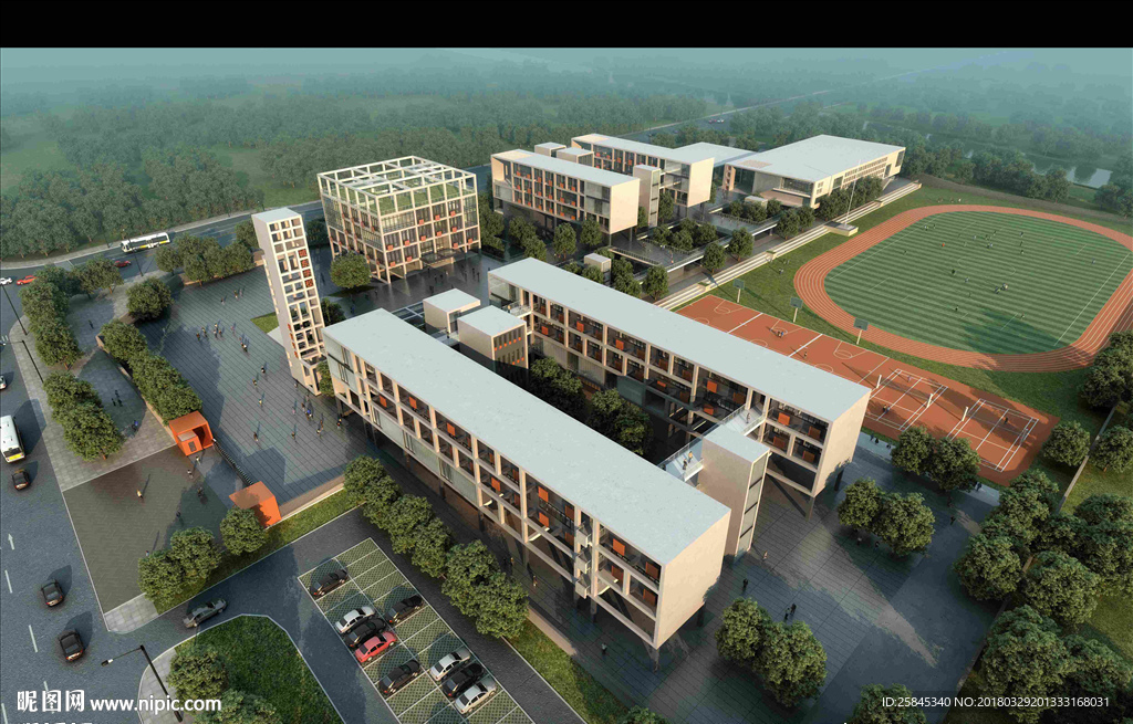 鸟瞰学校操场建筑图