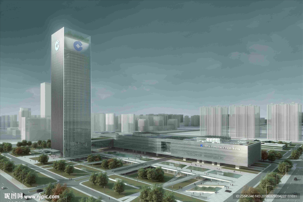 鸟瞰银行建筑图