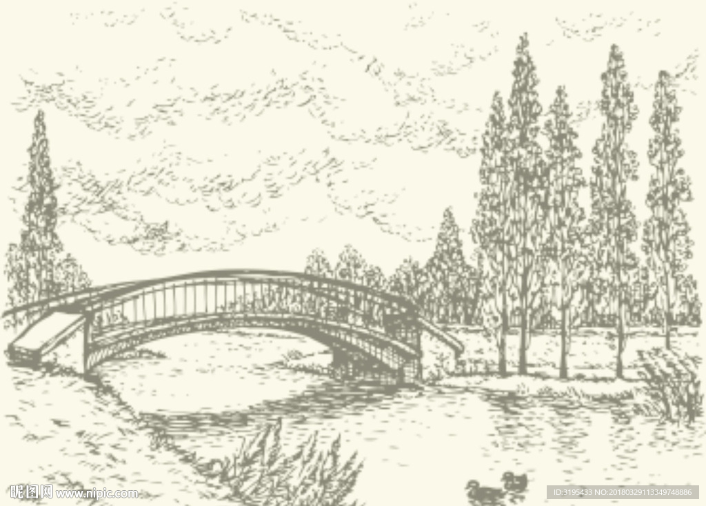 硅藻泥图案  树 桥 小河