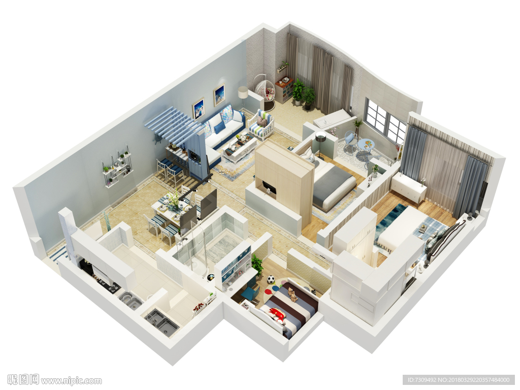 欧式清新家居装修户型效果图