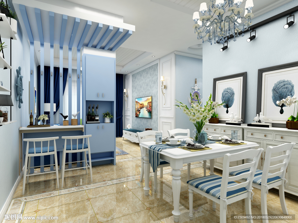 欧式清新家居客餐厅装修效果图