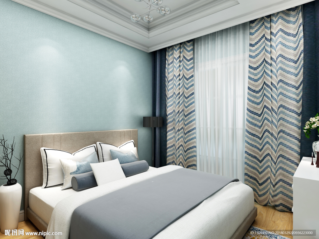 北欧清新家居客房装修效果图